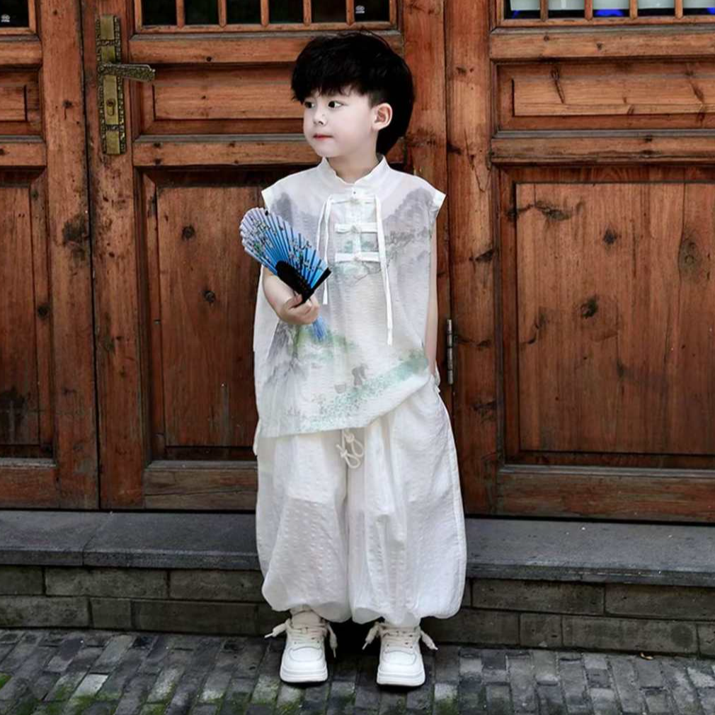 男童男夏季新中式山水套装夏装薄款唐装中国风男童套装