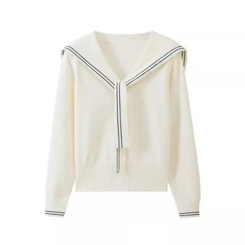 2025时尚海军领打底长袖针织衫时尚显瘦减龄秋冬新款简约百搭上衣