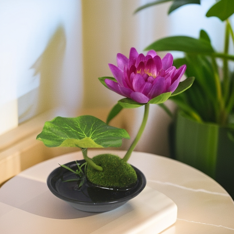 仿真小荷花微景观仿真植物盆景装饰碗莲假花摆件鱼缸造景供佛莲花