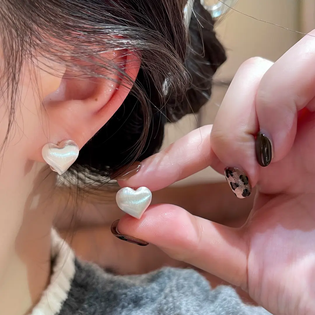 铜合金耳饰 拉丝爱心耳饰耳环几何图案银色耳饰复古小众时尚