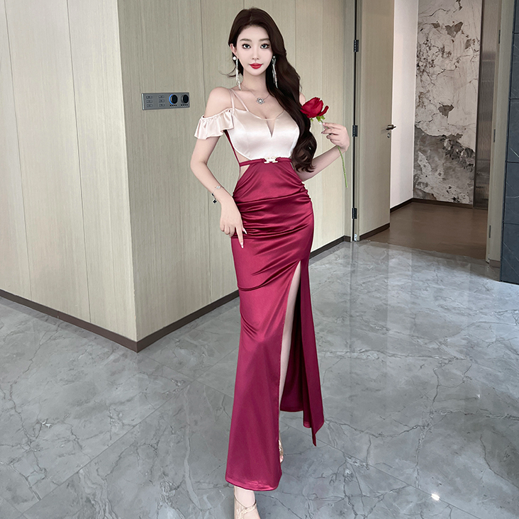 高级感晚礼服气质名媛性感吊带长裙夜总会上班衣服减龄柔式工衣