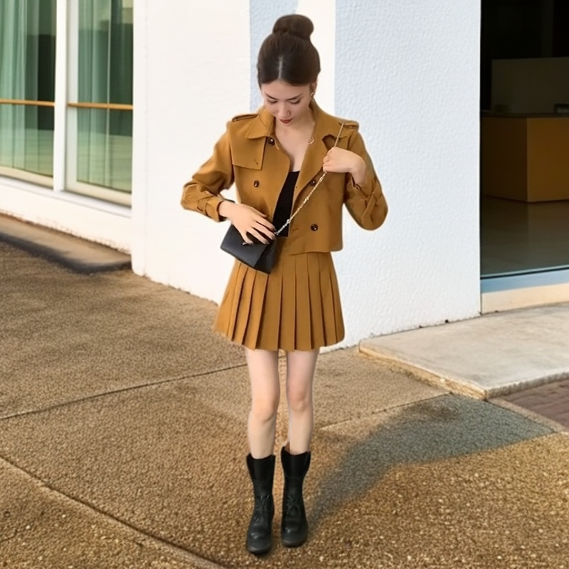 法式秋冬百褶裙时尚套装高腰轻熟风显瘦气质欧美风