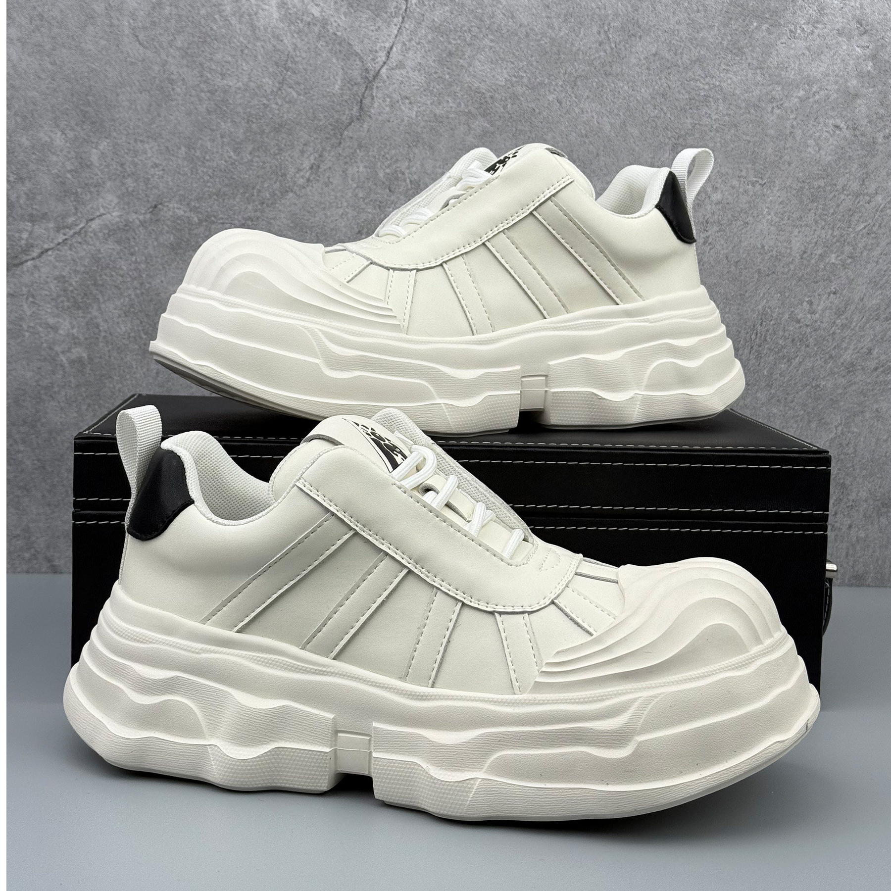 纪诗哲大头鞋男春季新款超火贝壳头板鞋厚底增高男鞋皮面小白鞋