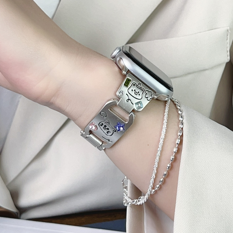 喜肯适用苹果手表iwatch10S9彩钻卡通熊金属苹果10s10