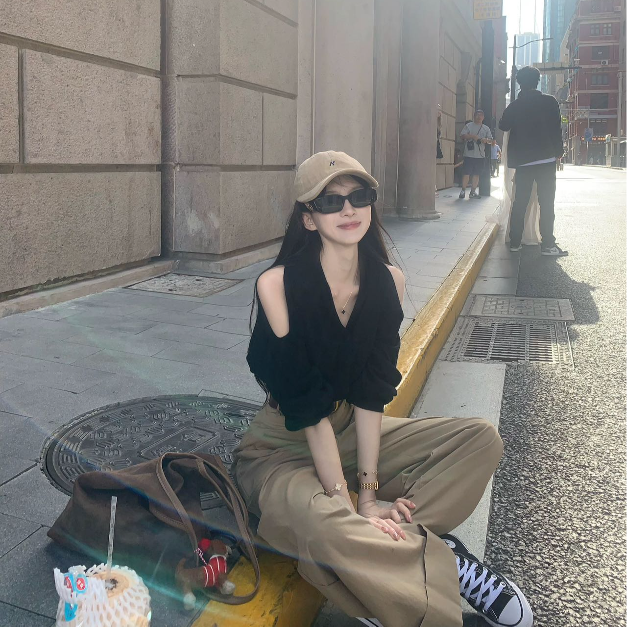 韩版尚气质修身休闲设计感外穿上衣宽松阔腿长裤洋气休闲百搭套装