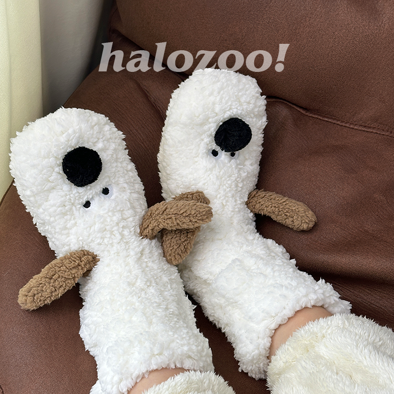 毛绒小狗毛茸茸地板袜子女秋冬季睡觉加绒加厚保暖珊瑚绒暖脚神器