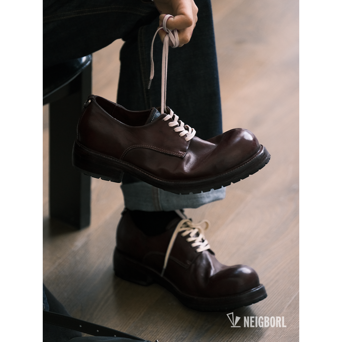 【踩烟头】NEIGBORL钊叔制手工固特异翘头德比鞋皮鞋日系复古