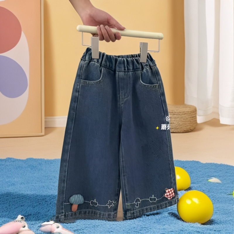 女童牛仔裤2025春秋季新款直筒阔腿裤洋气百搭女宝宝韩版牛仔长裤