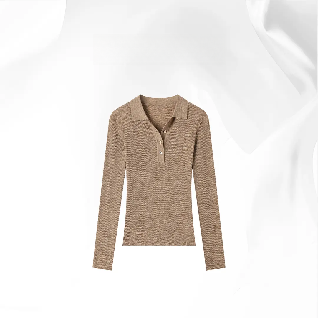 贝贝「暖意纱」 “100羊毛”纯色POLO领套毛衫长袖针织衫百搭毛衣女