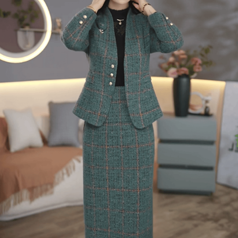 B518【外套+连衣裙】2025秋季新款时尚优雅贵妇女人味气质套装裙