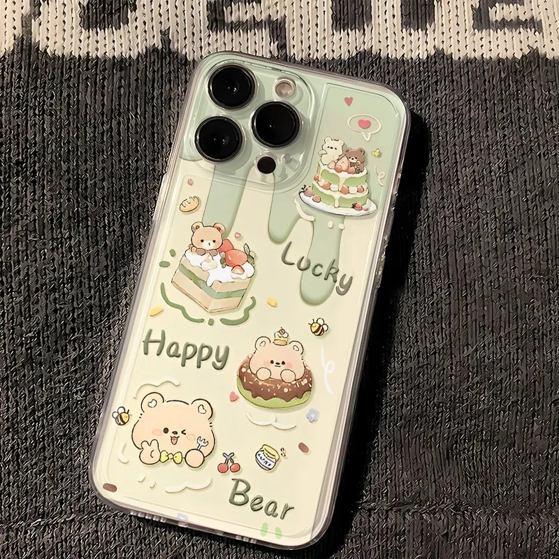 抹茶蛋糕熊适用iPhone16promax透明手机壳华为小米苹果oppoVIVO新