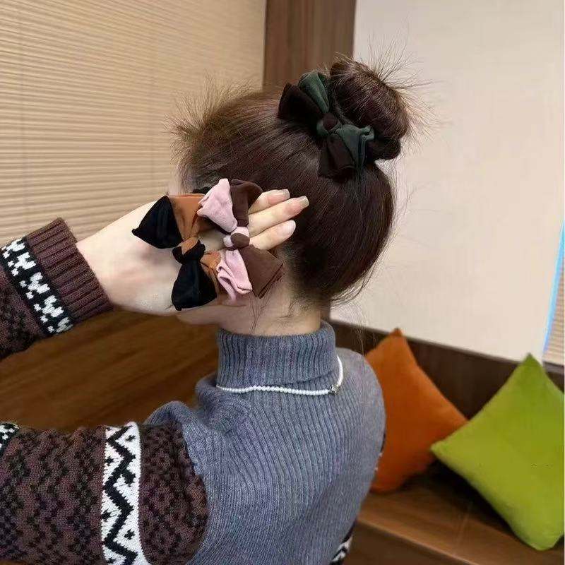 韩国秋冬新款撞色柔软蝴蝶结毛巾圈发圈可爱面膜圈高弹力头绳发绳