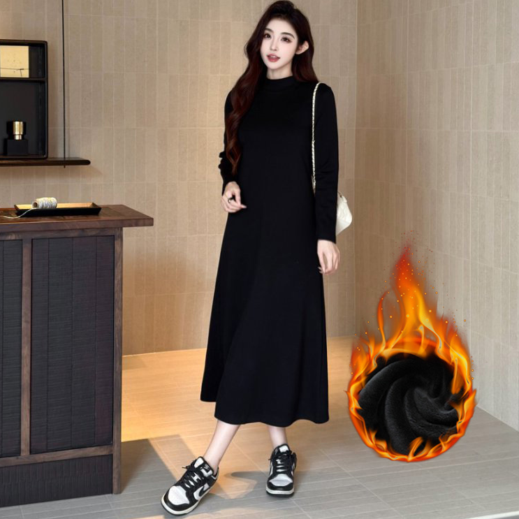 连衣裙女秋冬高级感半高领长款宽松显瘦配大衣打底裙漂亮出片衣服