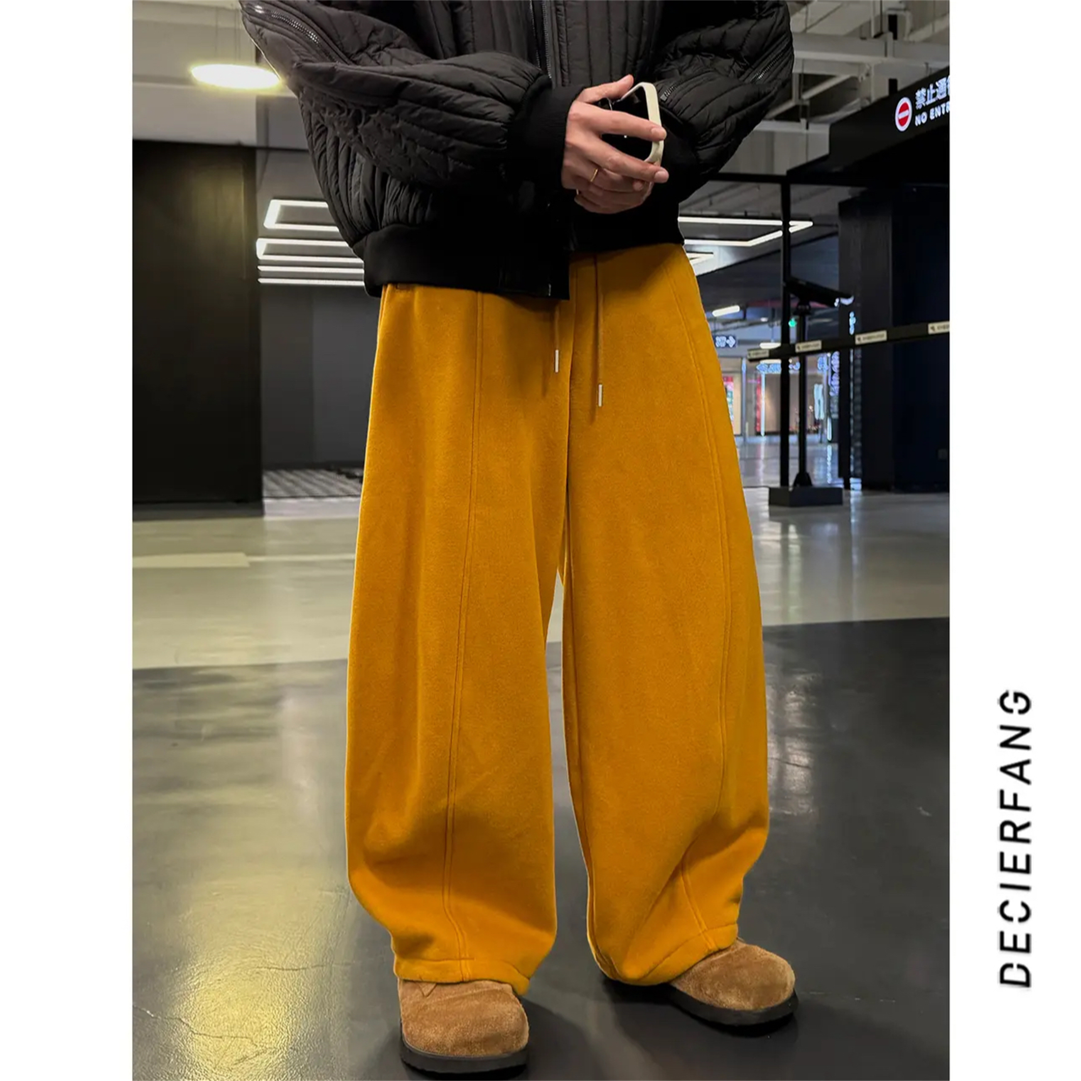 冬季加绒加厚多巴胺南瓜裤男百搭宽松休闲长裤拼接直筒情侣款卫裤