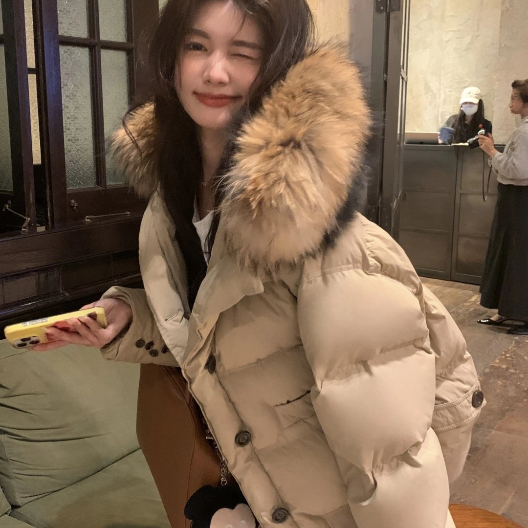 大毛领短款羽绒服女2025年冬季新款加厚显瘦面包服小个子宽松外套