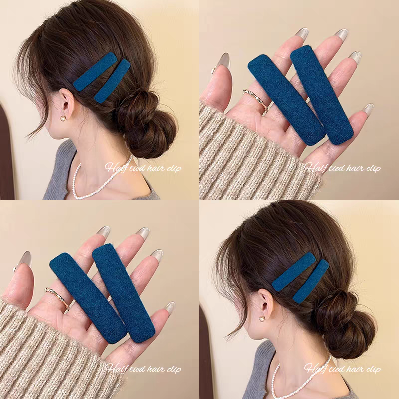 一对装~复古蓝色碎发夹女边夹侧边刘海夹子头饰2025新款前额bb夹