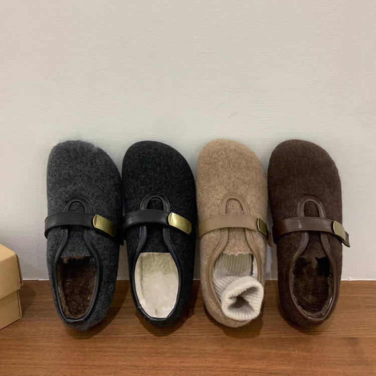 加厚底毛呢毛毛鞋女外穿秋冬季加绒棉鞋平软底保暖玛丽珍豆豆鞋