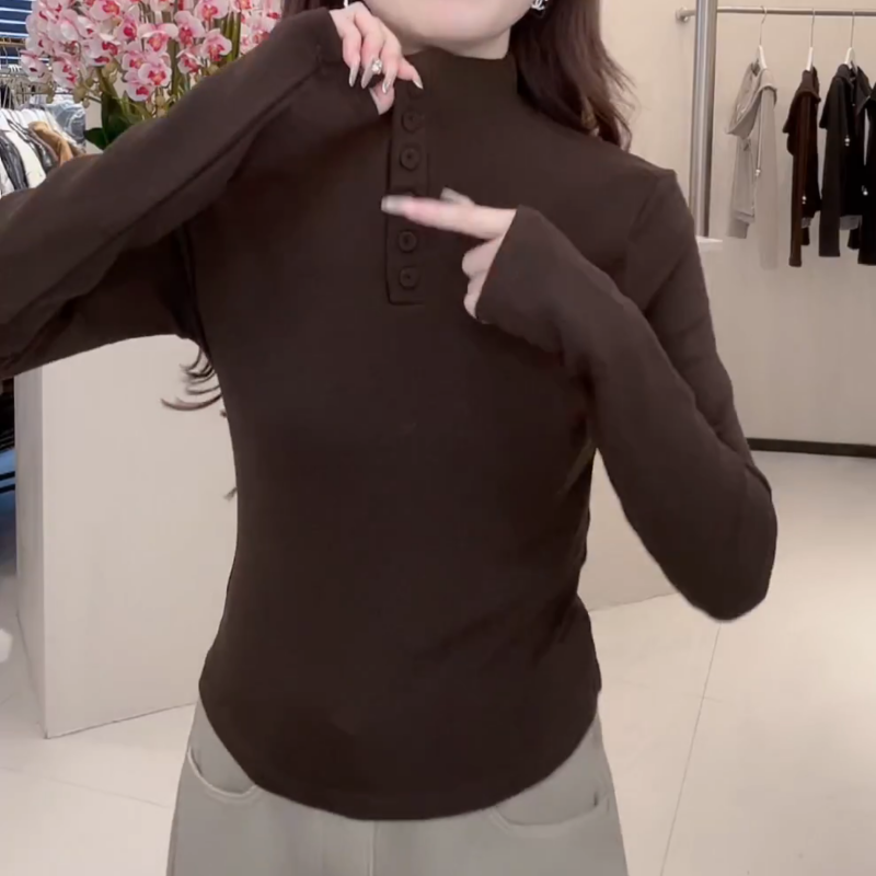 韩系简约半高领秋冬新款高级感打底百搭T恤上衣LK2508332