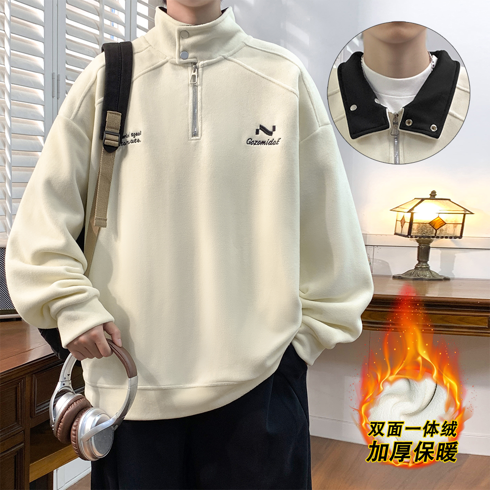 秋冬季新款美式爆款半高领卫衣加绒加厚休闲长袖双面奥粒绒打底衫