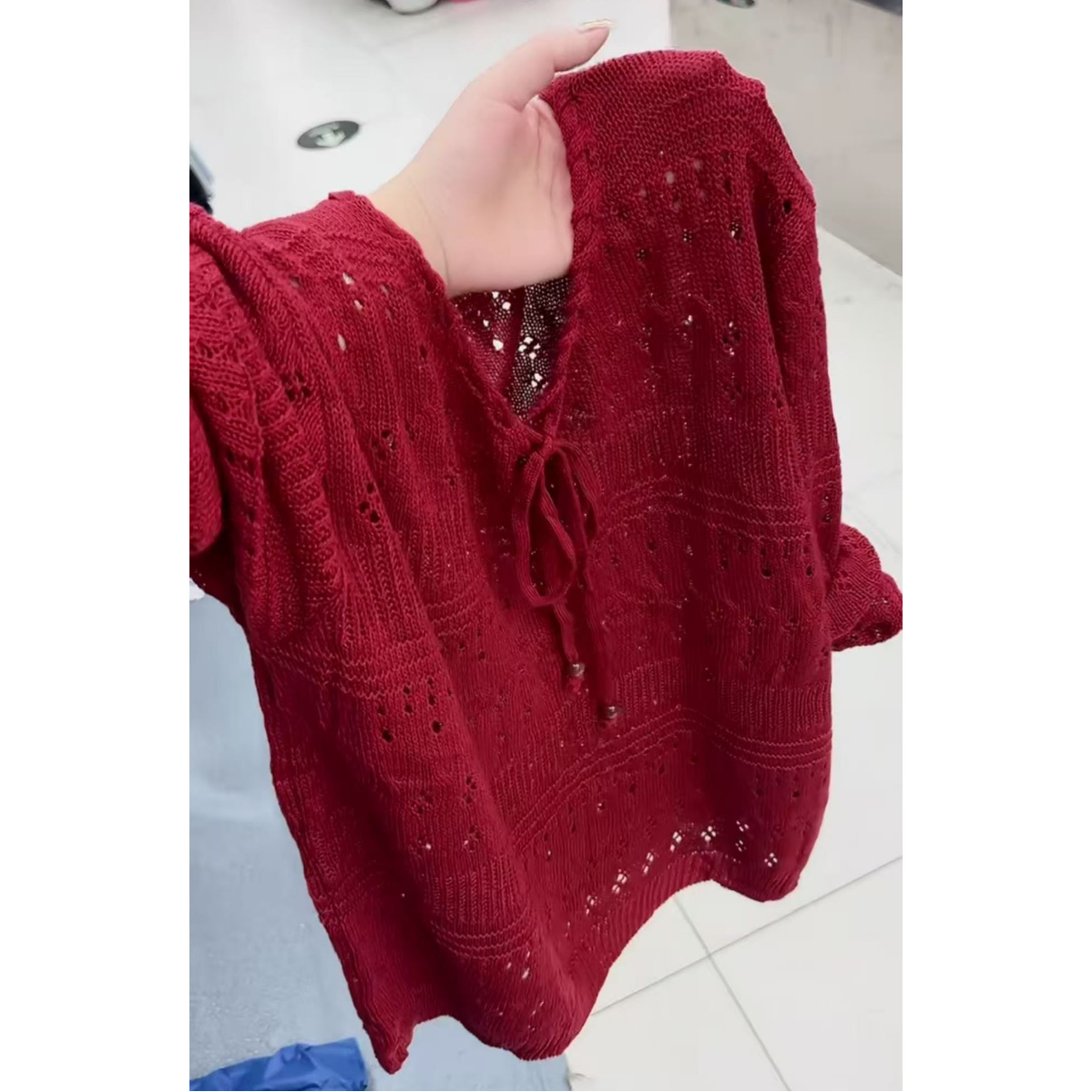 今年流行穿搭2025夏季新款温柔风镂空毛针织衫通勤绑带长袖上衣