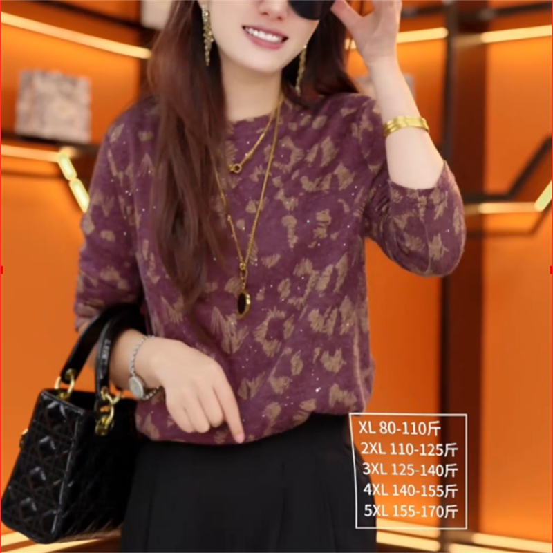 2025新款秋冬百搭时尚减龄圆领薄绒套头款长袖绒衫显瘦印花