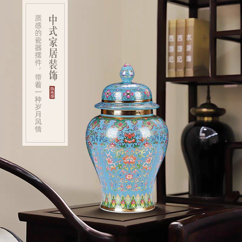 （高度36cm）景德镇陶瓷掐金丝珐琅彩将军罐