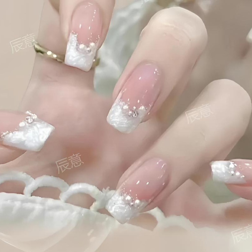 辰意 [螺纹法式] 简约小众气质螺纹胶法式边纯手工制作美甲穿戴甲