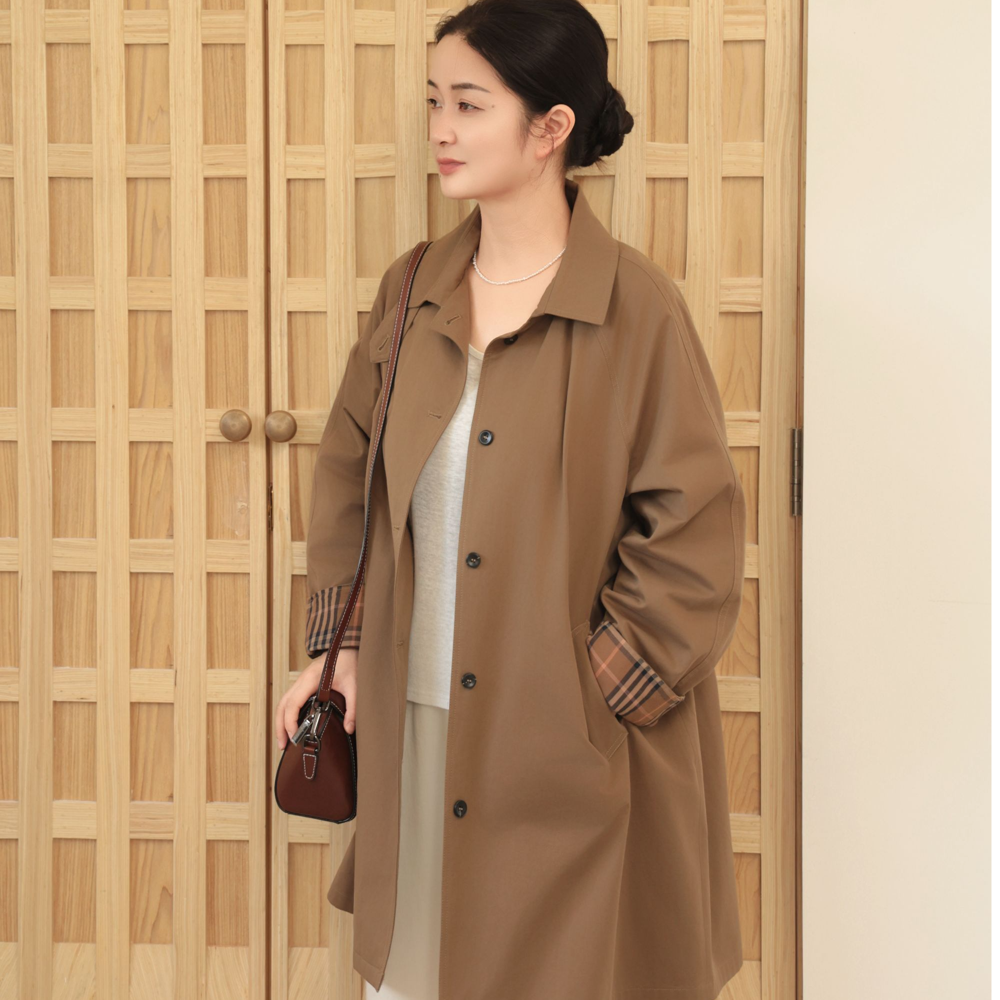 麻享【汉麻棉薄款风衣】设计师内里撞色秋冬新款中长款FSY50850