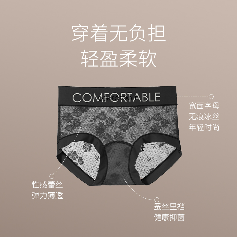 D【无痕蕾丝】字母时尚微收腹提臀简约加长底裆舒适高颜值短裤2519