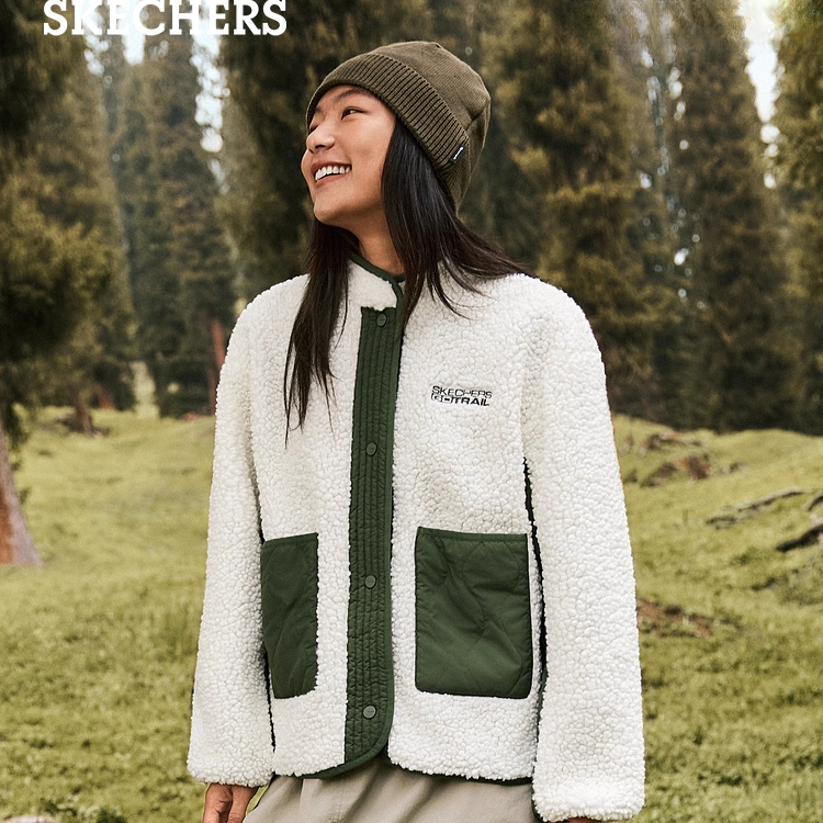 斯凯奇官方25秋冬女宽松廓形百搭羊羔绒外套保暖休闲外套P425W210