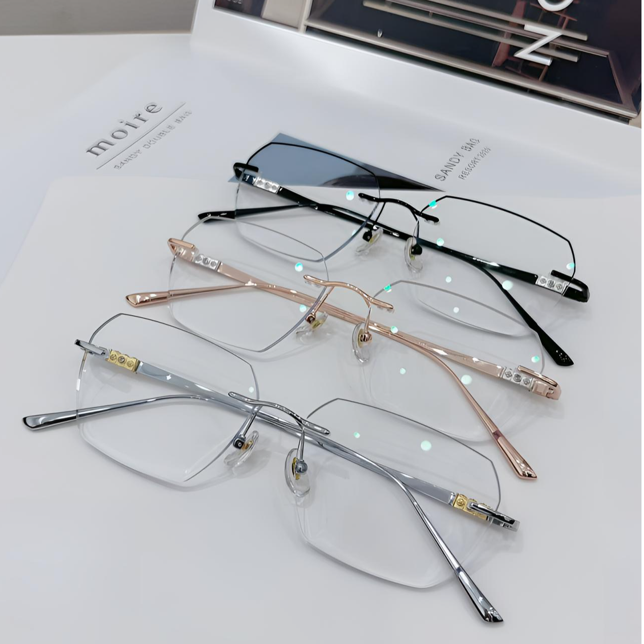 高端时尚高颜值超轻无框眼镜男款网红复古潮流防蓝光半框韩版切边