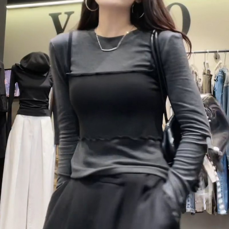 【高级叠搭】秋款2025显瘦长袖辣妹修身设计感长袖上衣LK2506398