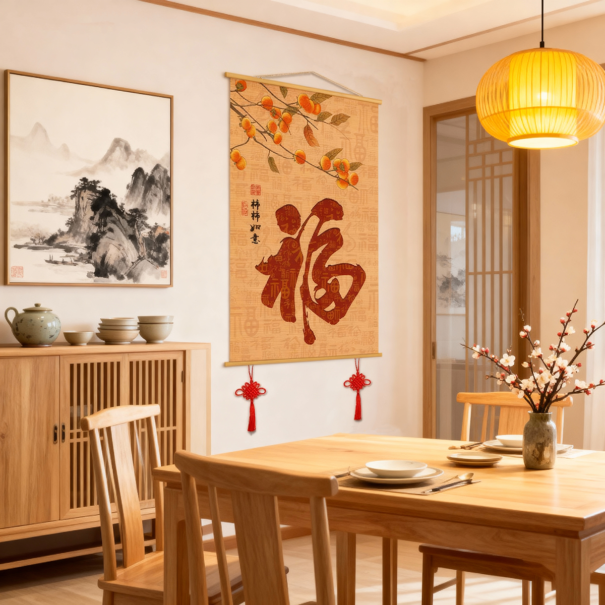 福字家居装饰画竹编挂画玄关书房茶室餐厅画新中式免打孔装裱