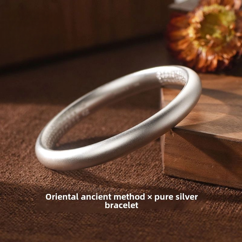 足银手镯 999足银古法心经传承银手镯女实心闭口纯银镯子