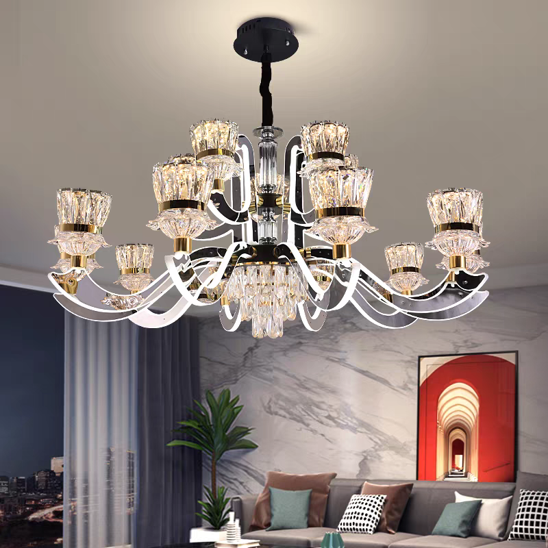 轻奢水晶吊灯客厅灯2025年新款北欧现代简约餐厅灯臂发光欧式灯具