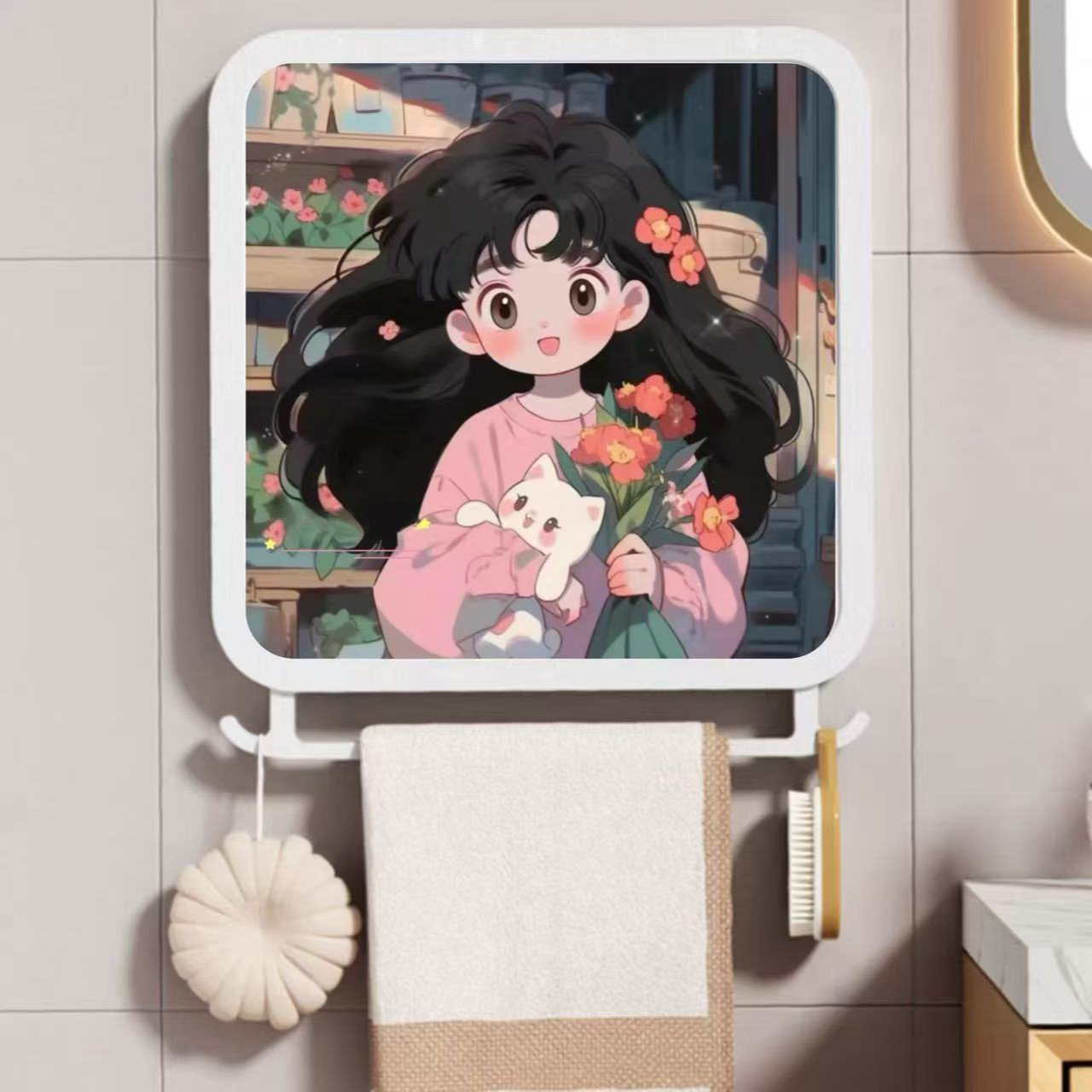 浴室物品置物架壁画可折叠收纳箱卫浴置物架免打孔防水洗澡放衣服