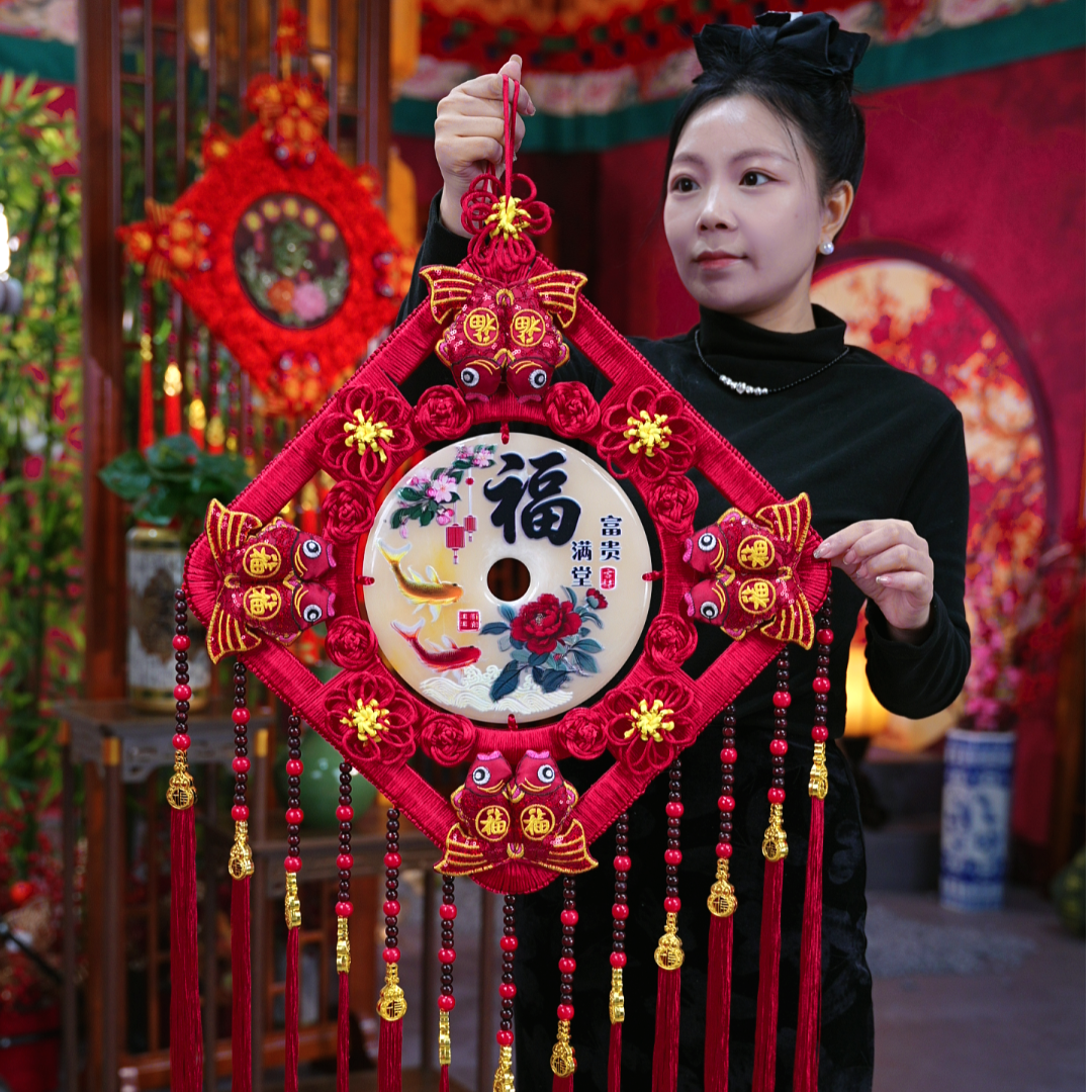 故宫红F【羊脂平安扣】中国结挂件挂饰新年客厅玄关背景墙 M39F-P