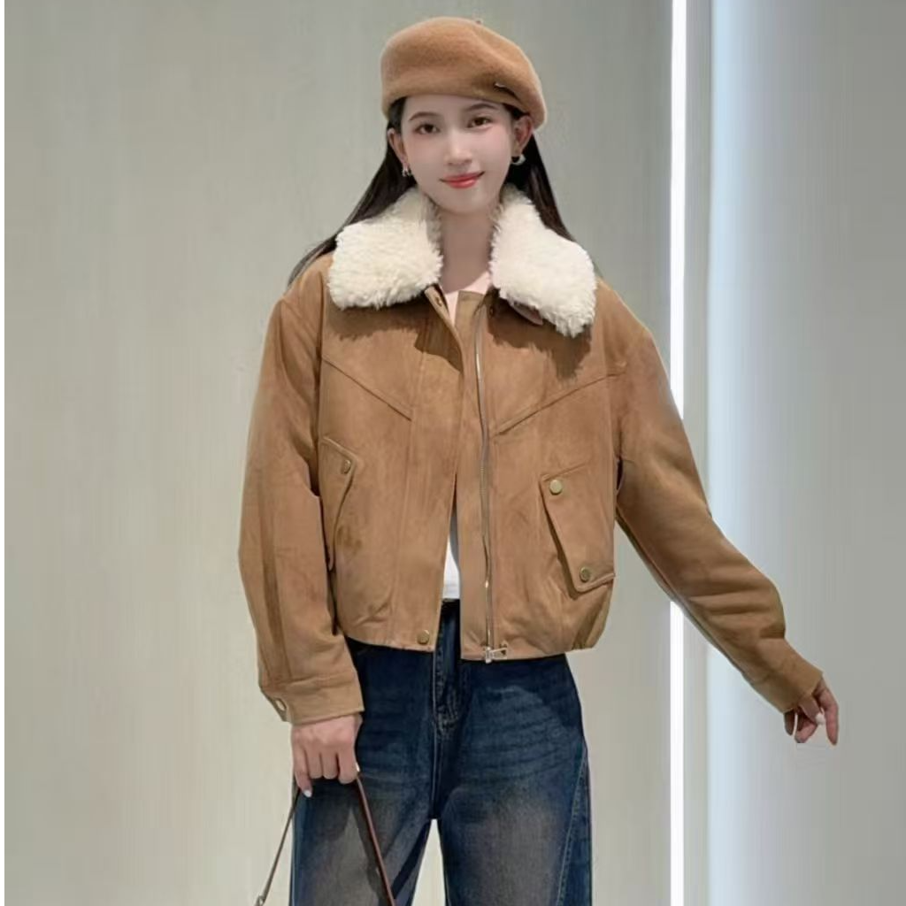 【自由秀】鹿皮绒毛领外套5687