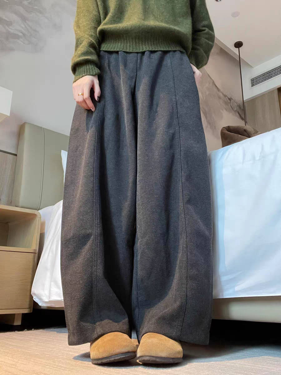 黑灰色毛呢阔腿休闲裤女秋冬胖妹妹大码梨形身材高腰遮胯直筒裤子