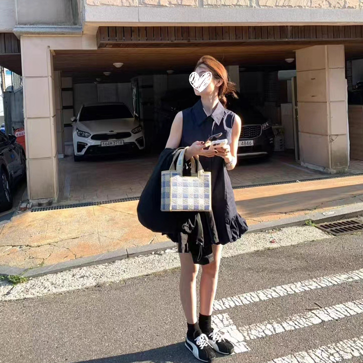 赫本风polo领无袖连衣裙女2025夏季新款工装休闲背心裙