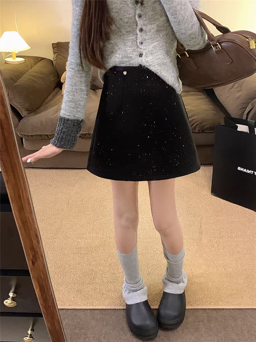 【冬日繁星】韩系高级感亮片半身裙女秋冬新款高腰显瘦百搭A字短裙