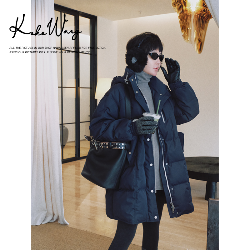 KOKO WANG【御雪】秋冬连帽加厚中长款三防90白鹅绒外套X1795J28W50