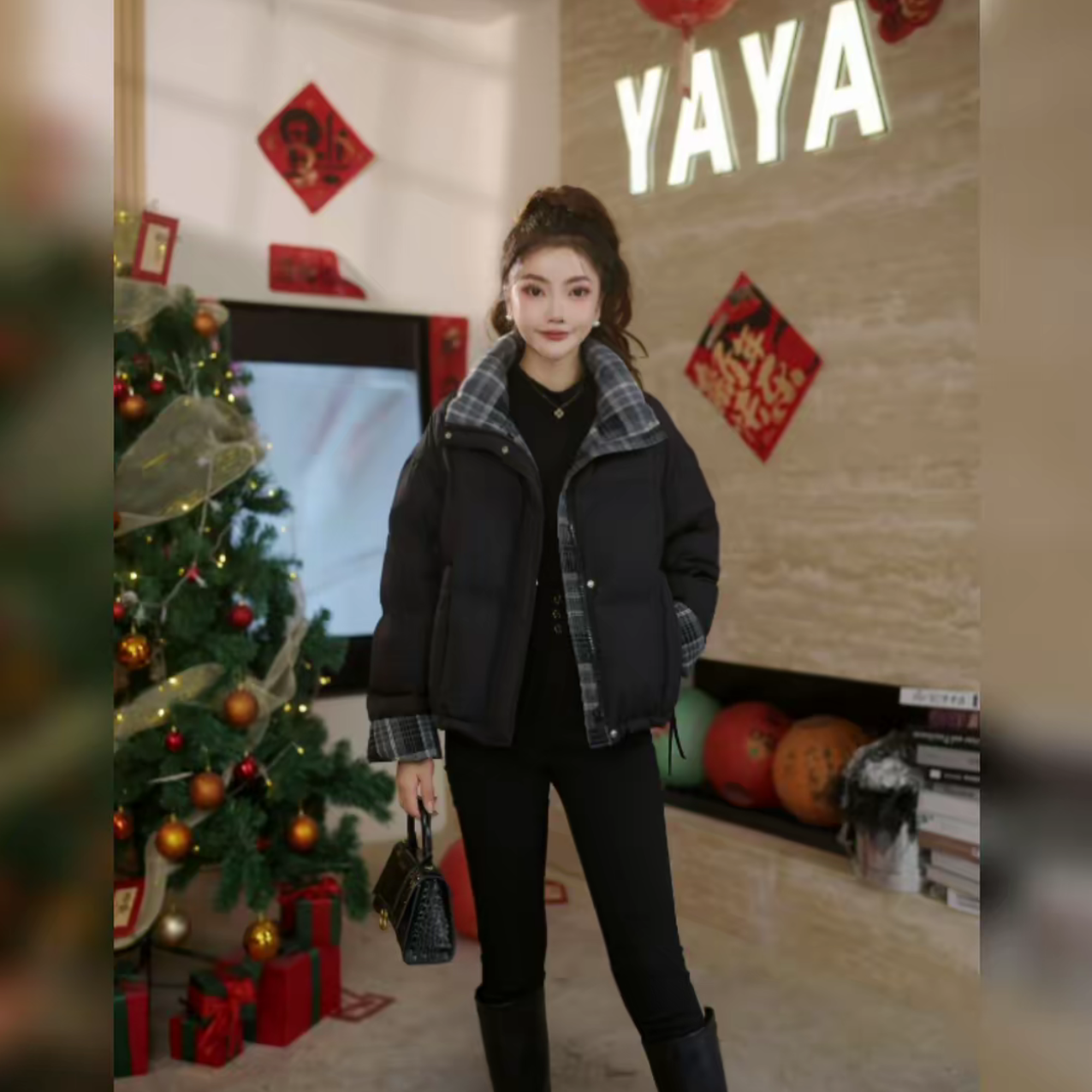 YAYA/鸭鸭新款时尚冬季立领百搭纯色短款厚款女装YE5B605525L