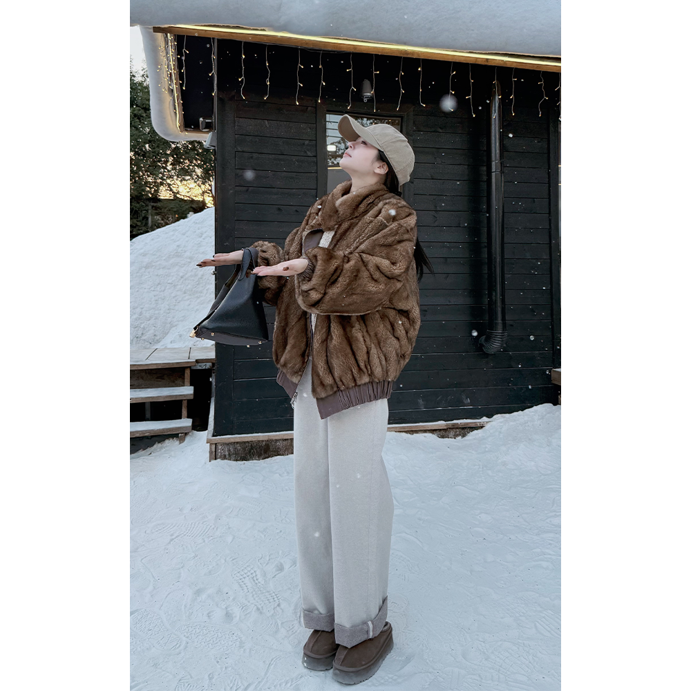LA CALLA兔毛皮草极简正反两穿夹克外套WD25W31