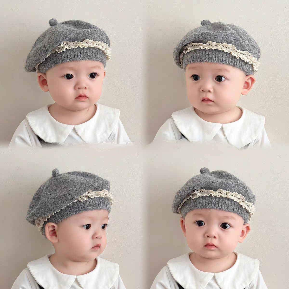 儿童贝雷帽秋冬季保暖毛线帽洋气百搭公主花边婴儿画家帽宝宝帽子