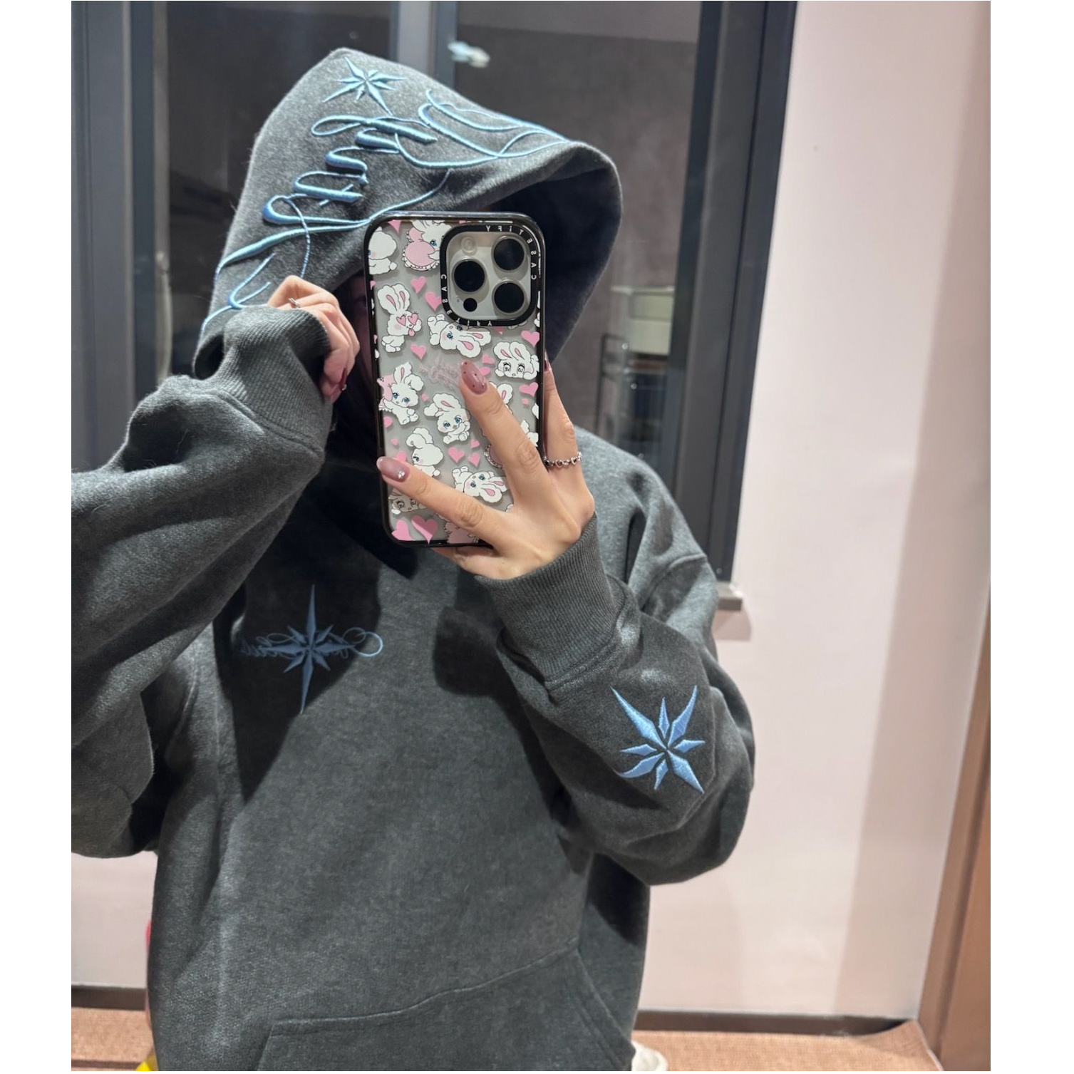 国潮牌帽子北极星刺绣连帽卫衣男秋冬季加绒美式复古高街情侣外套