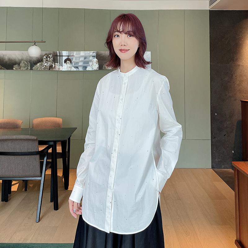 M essential 点钻平布小立领直身衬衫