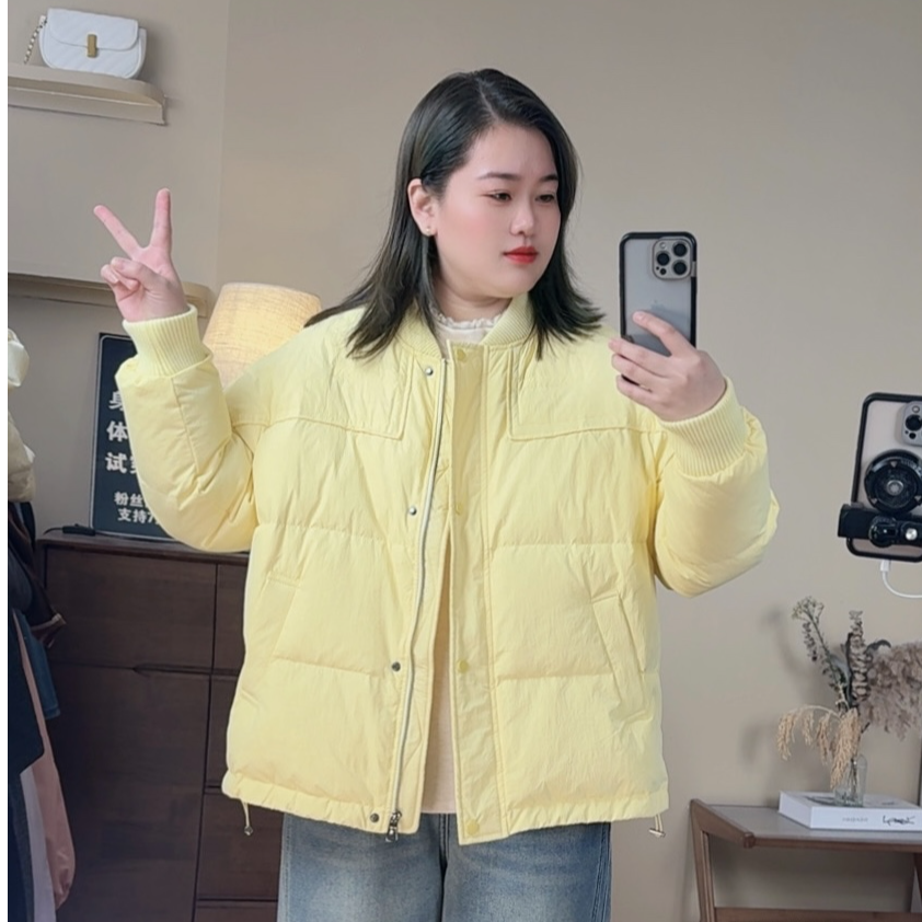棒球领遮肉显白显瘦减龄大码羽绒服女抬肤色200斤宽松加厚白鸭绒