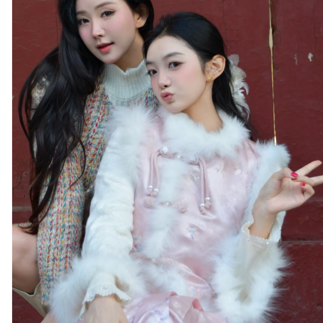 得偿所愿新中式粉色刺绣棉服内搭马甲马面裙套装秋冬新款8241娇