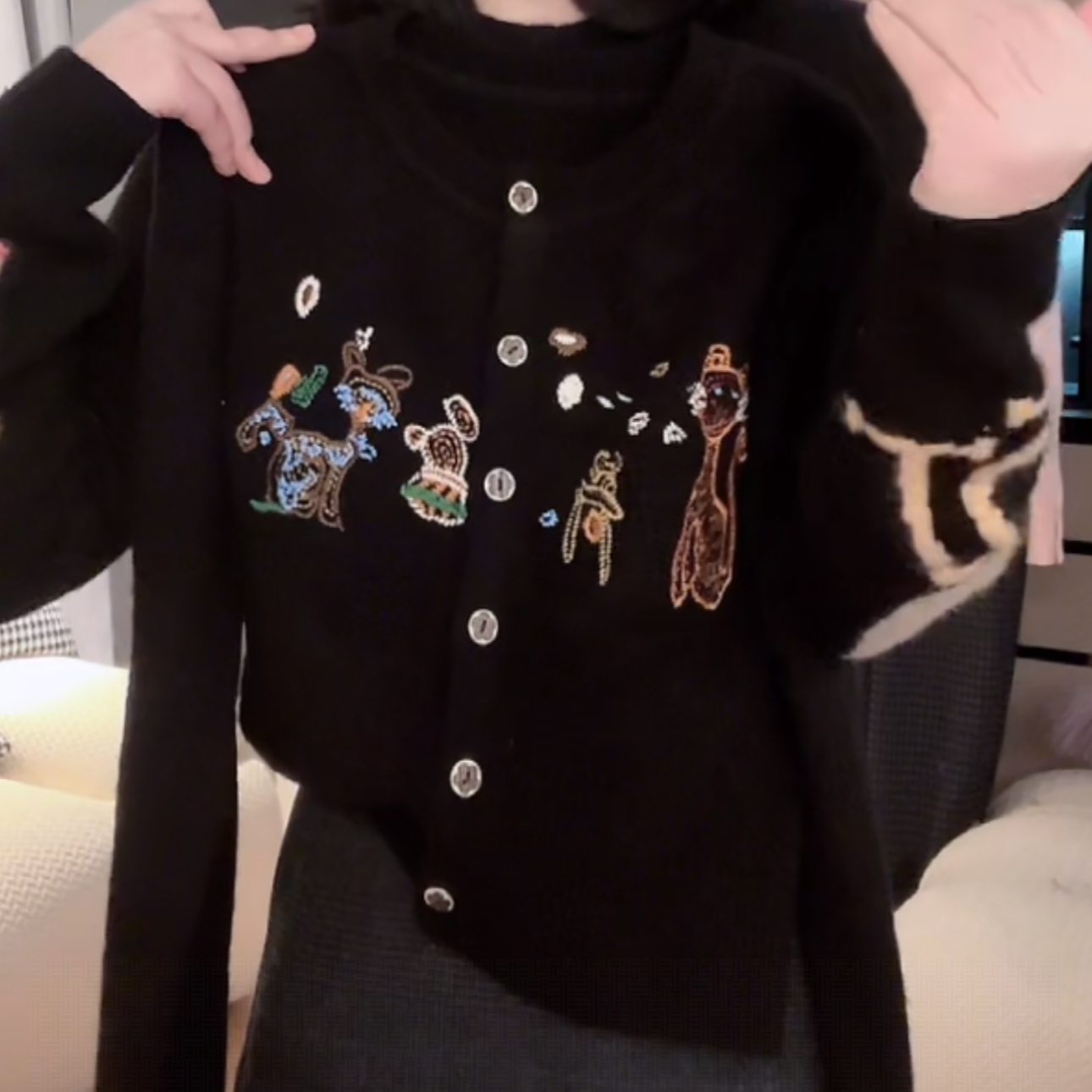 【小猫开衫】复古提花高级设计师长袖针织开衫秋冬2025新款圆领毛衣